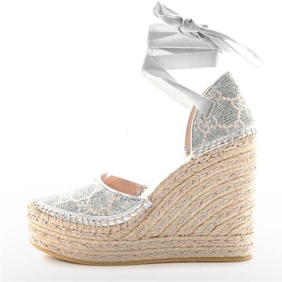 Gucci Heritage Lame signature wedges RETAIL 995 - Picture 1 of 9